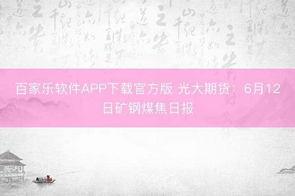 百家乐软件APP下载官方版 光大期货:6月12日矿钢煤焦日报